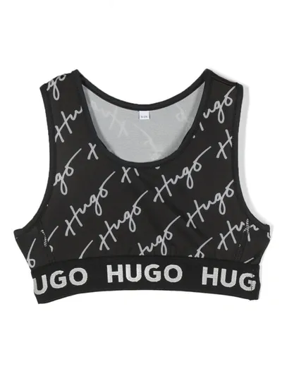 Hugo Kids'  Girls Black Cropped Logo Top