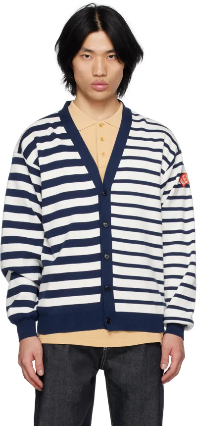 Kenzo Striped Cardigan In Midnight Blue