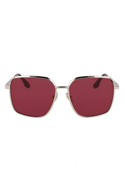 Victoria Beckham 59mm Rectangular Sunglasses In Gold Burgundy