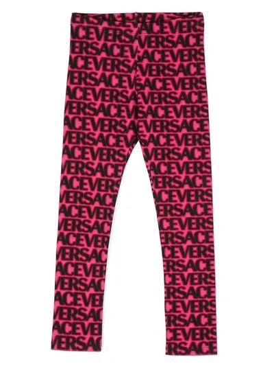 Versace Kids' Logo Print Cotton Jersey Leggings In Pink