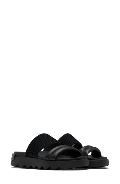 Sorel Viibe Asymmetric Slide Sandal In Black/black