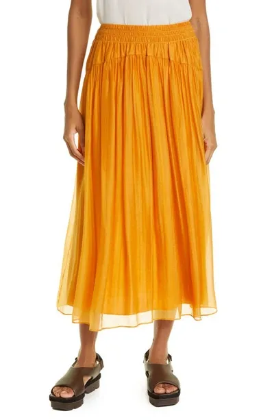 Vince Smocked Waist Chiffon Skirt In Dark Marigold