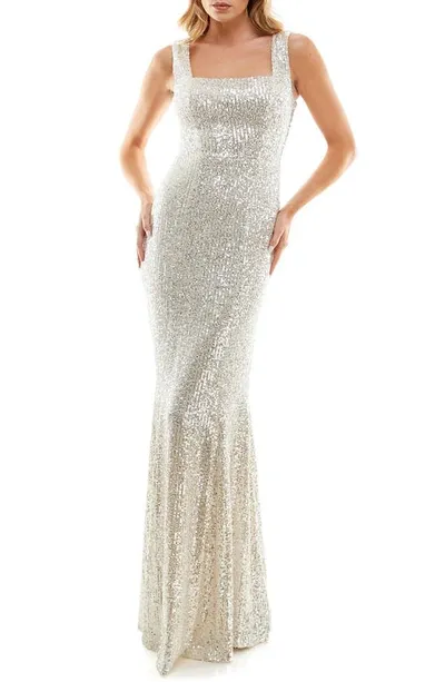 Speechless Sequin Square Neck Gown In Ivysl