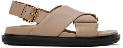 Marni Sand Beige Leather Fussbett Sandals In Desert Beige