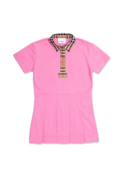 Burberry Kids' Vintage Check-trim Polo Shirt Dress In Fucsia