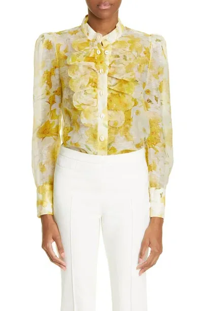 Zimmermann Wonderland Scalloped Linen-blend Blouse In Yellow