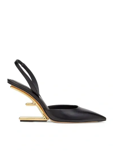 Fendi High Heel Slingback In White Leather In Black