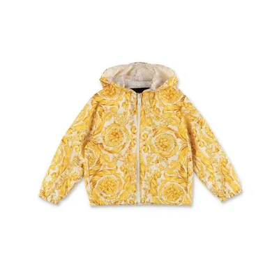 Versace Babies' Windbreaker With Baroque Print In Gold