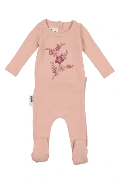 Maniere Babies' Floral Embroidered Cotton Knit Footie In Mauve