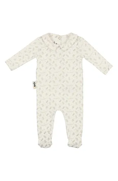 Maniere Babies' Manière Leaves & Branches Cotton Knit Footie In Slate