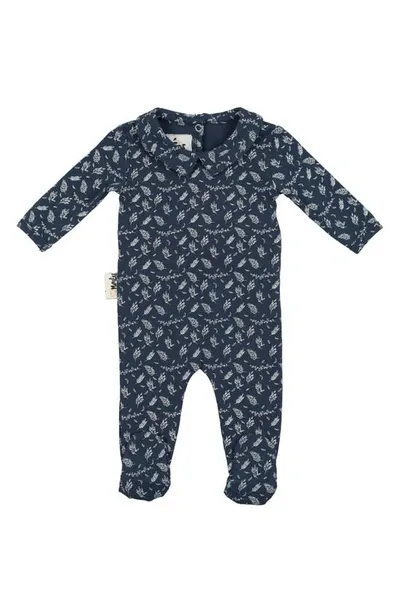 Maniere Babies' Manière Leaves & Branches Cotton Knit Footie In Denim Blue