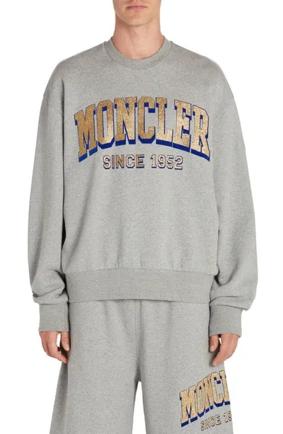 Moncler Glittered Logo-print Cotton-jersey Sweatshirt In Grey