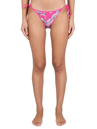 Versace Double Face Print Bikini Bottom In Fuchsia