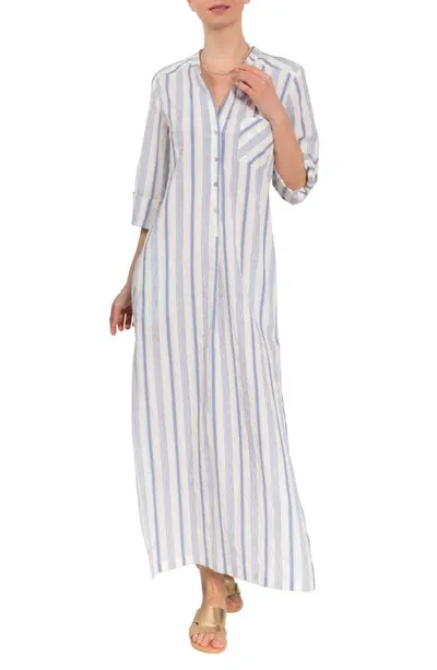 Everyday Ritual Tracey Stripe Cotton Nightgown In Blueberry Stripe