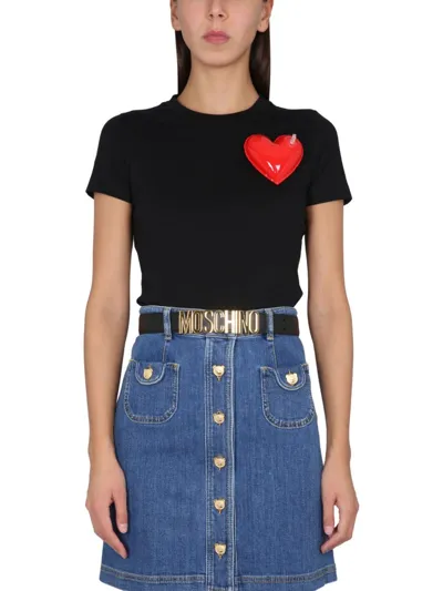 Moschino Heart-patch Short-sleeved T-shirt In Black