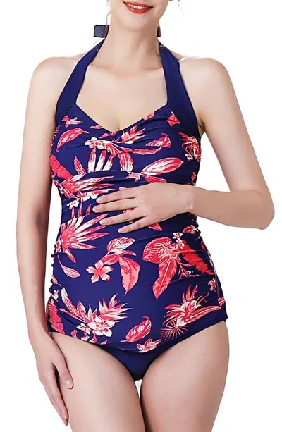 Kimi And Kai Dulce Floral Print Two-piece Maternity Swimsuit In Multicolored