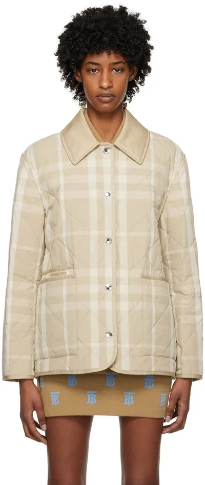 Burberry Check Quilted Jacket In Beige