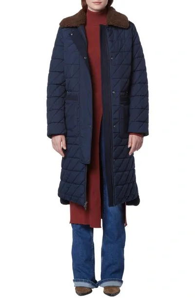 Andrew Marc Maxine Quilted Coat With Faux Shearling Collar In Ink