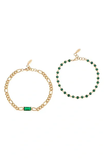 Ettika Set Of 2 Chain & Cubic Zirconia Anklets In Green