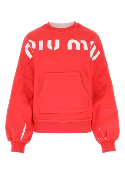 Miu Miu Logo Printed Crewneck Sweatshirt In Red