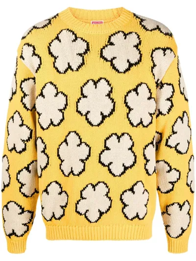 Kenzo Boke Flower Intarsia Cotton Sweater In Yellow