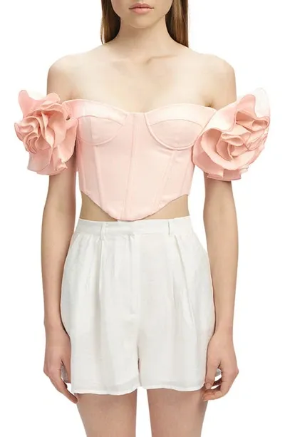 Bardot Sigma Off The Shoulder Corset Crop Top In Pink