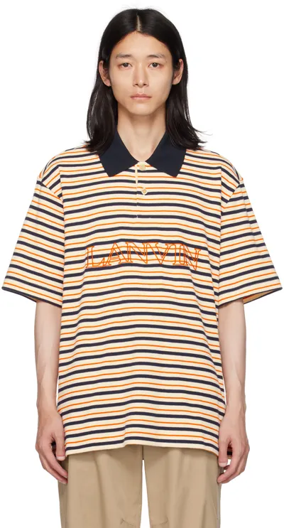 Lanvin Logo-embroidered Striped Polo Shirt In Ecru Multicolour