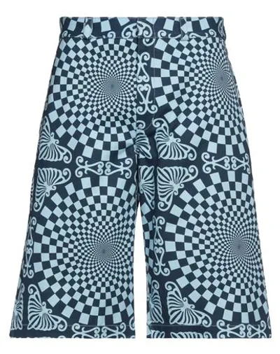 Bluemarble Geometric-print Cotton Tailored Shorts In Blue