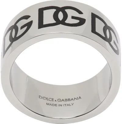 Dolce & Gabbana Engraved-logo Detail Finger Ring In Silver