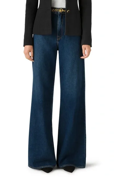 St John Paseo Nonstretch Denim Wide Leg Jeans In Dark Indigo