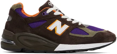 New Balance Brown Made In Usa 990v2 Sneakers In Metallic,purple,orange