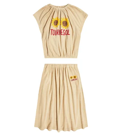 Jellymallow Kids' Set Of 2 Tournesol T-shirt And Skirt In Beige