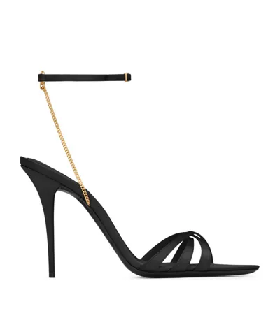 Saint Laurent Melody Embellished Satin Sandals In Brown