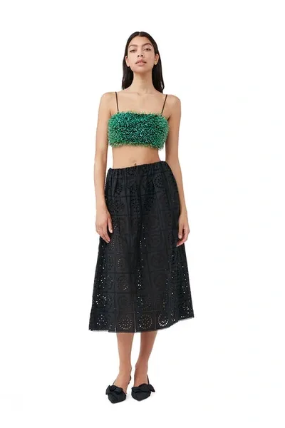 Ganni Beaded Taffeta Top In Black