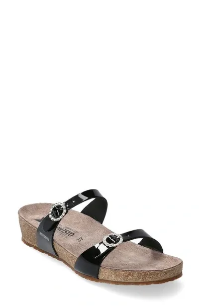 Mephisto Idelya Crystal Buckle Slide Sandal In Black Patent