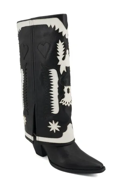 Zigi Hungria Knee High Western Boot In Black Leather