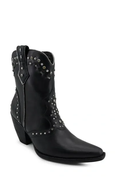 Zigi Angola Studded Western Boot In Black Leather