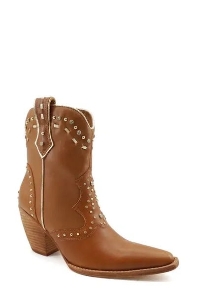 Zigi Angola Studded Western Boot In Tan Leather