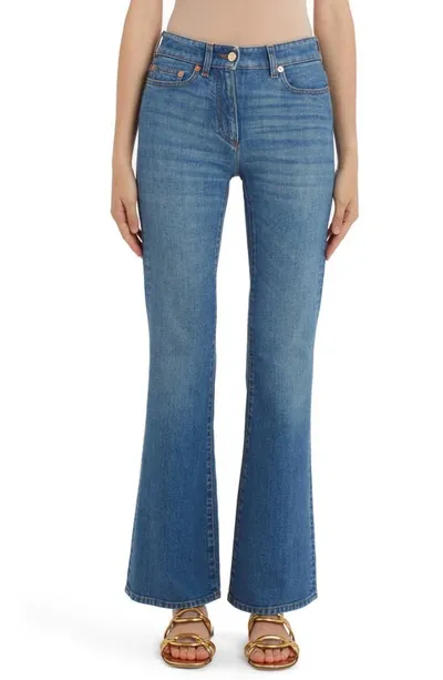 Valentino Vlogo Chain Detail Stretch Denim Bootcut Jeans In 558-medium Blue Denim