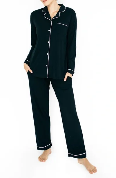 Kindred Bravely Clea Bamboo Classic Long Sleeve Maternity Pajama Set In Black