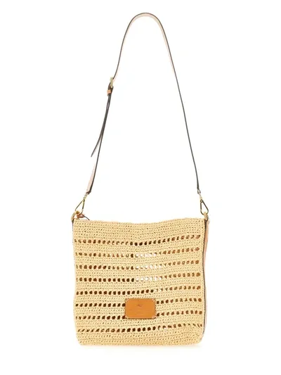 Etro Perforated Raffia Shoulder Bag In Neutres