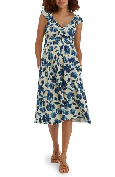 Nom Maternity Cheri Maternity Midi Dress In Ikat Floral