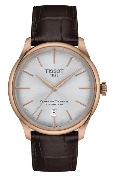 Tissot Chemin Des Tourelles Powermatic 80 Watch, 39mm In Silver/brown