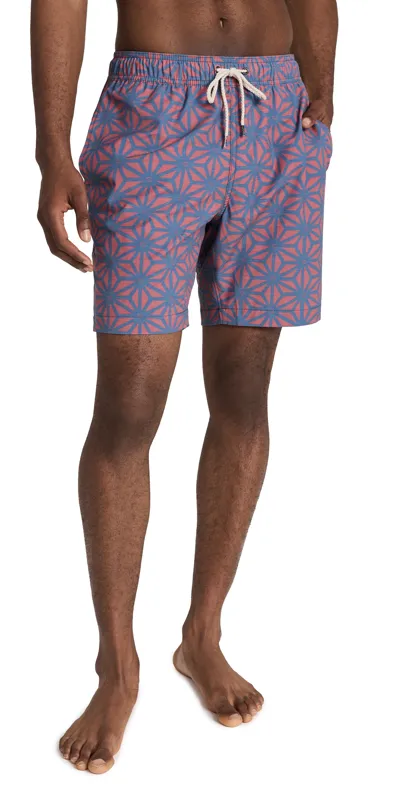 Faherty Beacon Swim Trunks In Star Fruit Red Cobalt