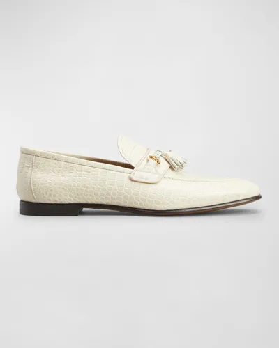 Tom Ford Men's Sean Alligator-printed Leather Tassel Loafers In Ivory