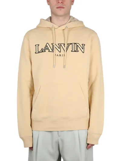 Lanvin Logo-embroidered Drawstring Hoodie In Neutrals