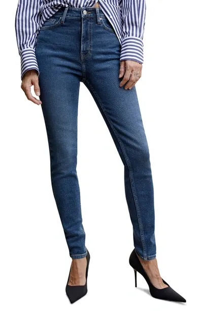 Mango High Waist Ankle Skinny Jeans In Dark Blue