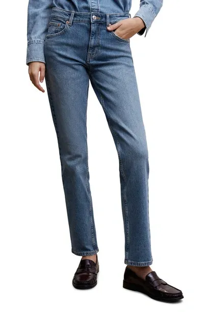 Mango Stretch Straight Leg Jeans In Medium Blue