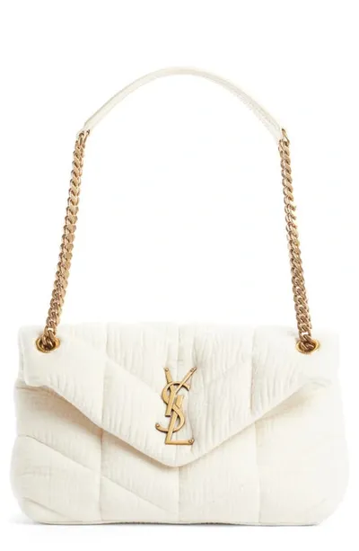 Saint Laurent Small Loulou Puffer Cotton Twill Shoulder Bag In White