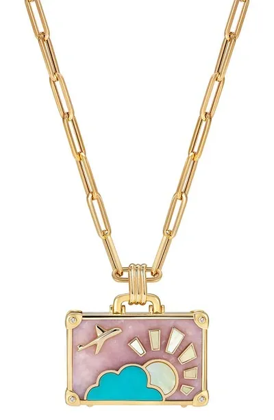 Nevernot Flamingo Sunset 14k Yellow Gold Multi-stone Necklace In 14k Gold